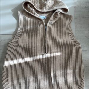 Beige Ribbed Sleeveless Sweater